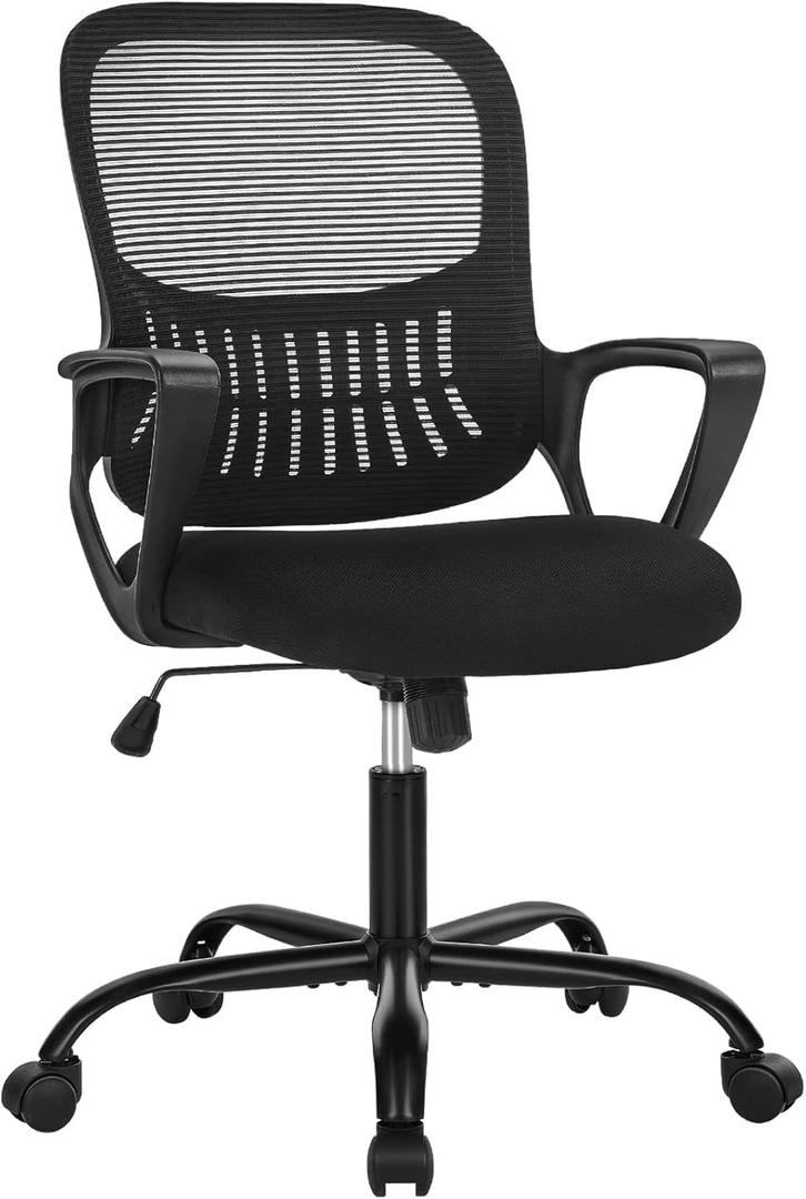 SMUG Home Office Computer Desk Chair - Ergonomic Mid-Back Mesh Swivel Rolling Work with Wheels, Comfy Lumbar Support and Armrest, for Bedroom, Study, Dorm, Student, Adults (Night Black)
