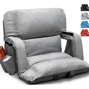 Wide Stadium Seats With Back Support, Exclusive "Sofa Style" Design Extra Thick Bleacher Chairs With Back and Cushion, 6 Reclining Positions - Ultimate Comfort for Sports Events (Grey, 22.5")