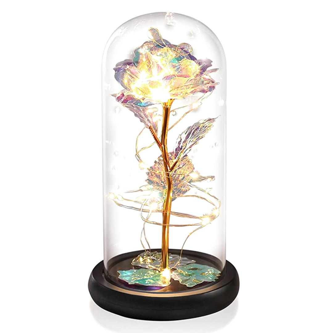 Childom Christmas Rose Gifts for Women,Birthday Gifts for Women Mom Christmas,Flowers for Delivery Prime,Colorful Light Up Rose in A Glass Dome,Anniversary Rose Gift for Her Grandma Valentines Day