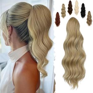 FELENDY 16" Ponytail Extension Long Curly Wavy Ponytails Clip in Claw Hair Extension Pony Tails Natural Looking Synthetic Hairpiece for Women Ash Blonde