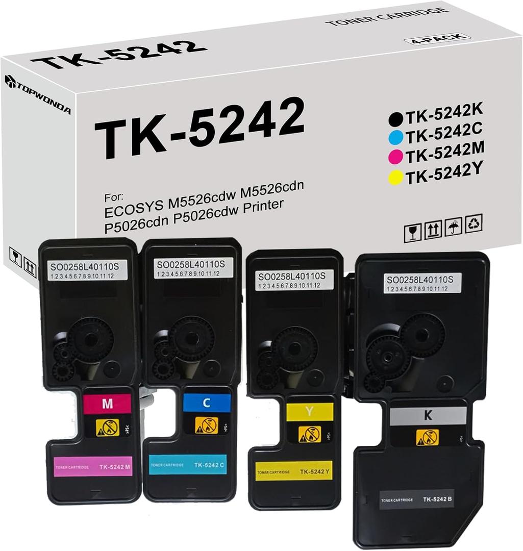 TK5242 TK-5242 Toner Cartridge TK-5242K TK-5242C TK-5242M TK-5242Y Toner Compatible with Kyo cera ECOSYS M5526cdw M5526cdn P5026cdn P5026cdw Printers (Black Cyan Magenta Yellow)