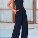 PRETTYGARDEN Summer Jumpsuits for Women Dressy 2025 Fashion Ruffle Cap Sleeve Romper Crew Neck Rib Knit One Piece Outfits (Blue, L)