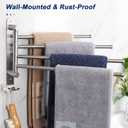 NearMoon Swivel Towel Rack, 13.8" Thicken 304 Stainless Steel 4-Arm Towel Bar, Space Saving Wall Mounted Towel Holder with Hook, Rustproof Swing Out Towel Hanger for Bathroom, Kitchen (Brushed Nickel)