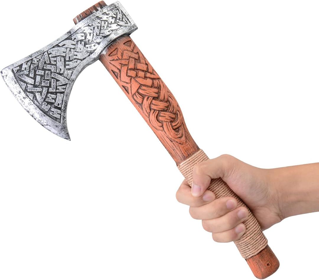 LarpGears Foam Viking Fake Axe for Halloween Costume Cosplay and Battle Game Classical Color 14 inches