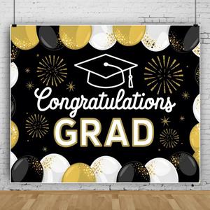 12x8ft Class of 2026 Graduation Backdrop Black and Gold Congrats Grad Backdrop Backdrops for Photography Congratulations Graduates Background College Prom Decorations for Party Photo Booth Props