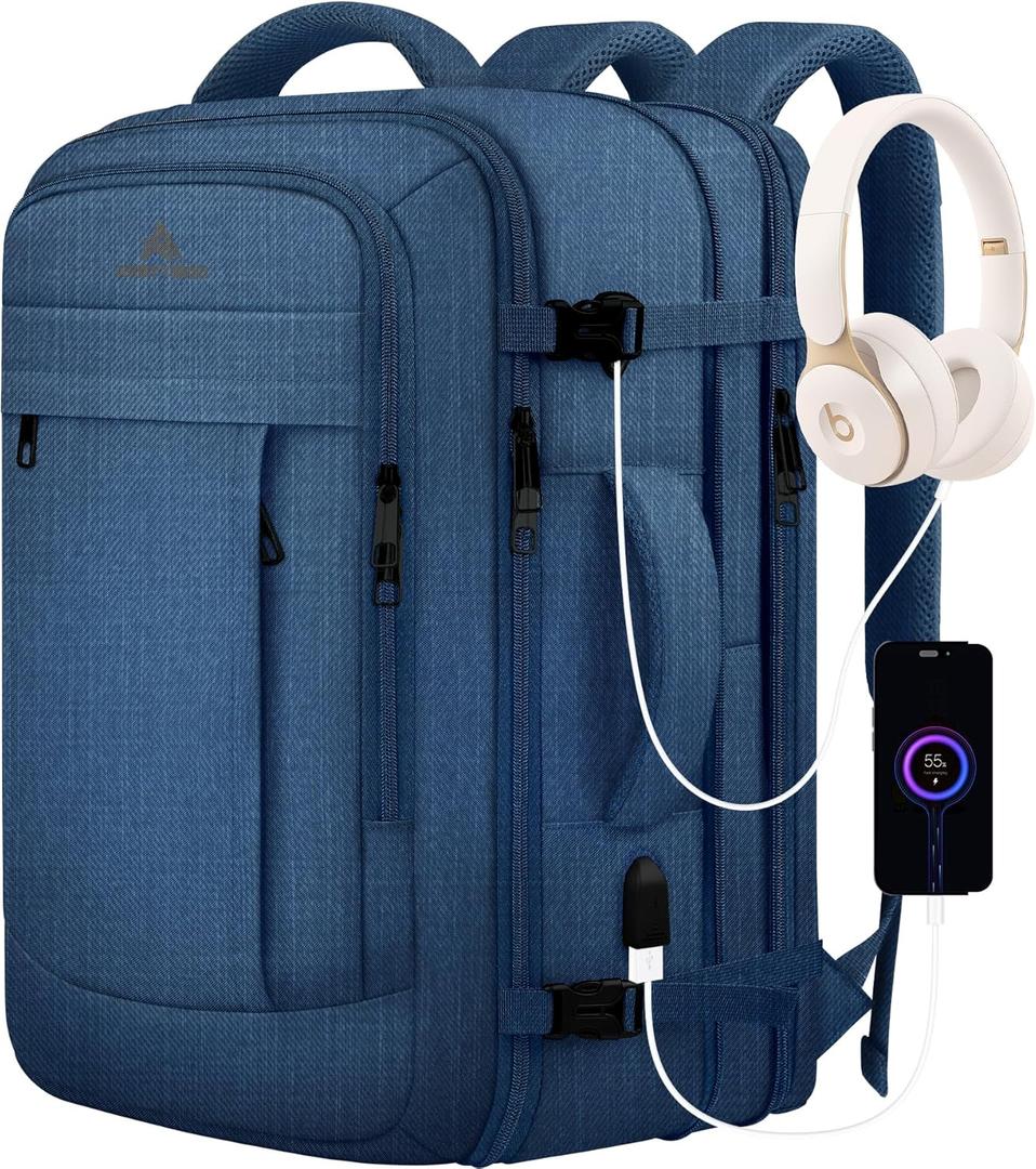 Large Travel Laptop Backpack for Men, 50L Carry On Backpack, Expandable Laptop Bag Water Resistant Overnight Weekender Gym Daypack Traveling Backpack, Traveler Gifts, Blue (XXL-(20''x13''x10''))