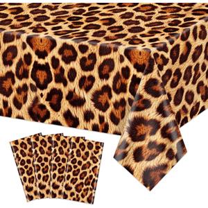 Leopard Print Tablecloths, 4 Pack Cheetah Print Table Cloths Animal Tablecloths Decorations for Birthday Safari Baby Shower and Jungle Theme Party, 51 x 86 Inch