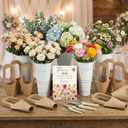 LEIFIDE Flower Bar Buckets Set Kit Bloom Bar Supplies Include Wood Sign Gift Bags Iron Bucket Garden Flower Shears for Wedding Bridal Shower Graduation Birthday Table Centerpieces(39 Pcs,White)