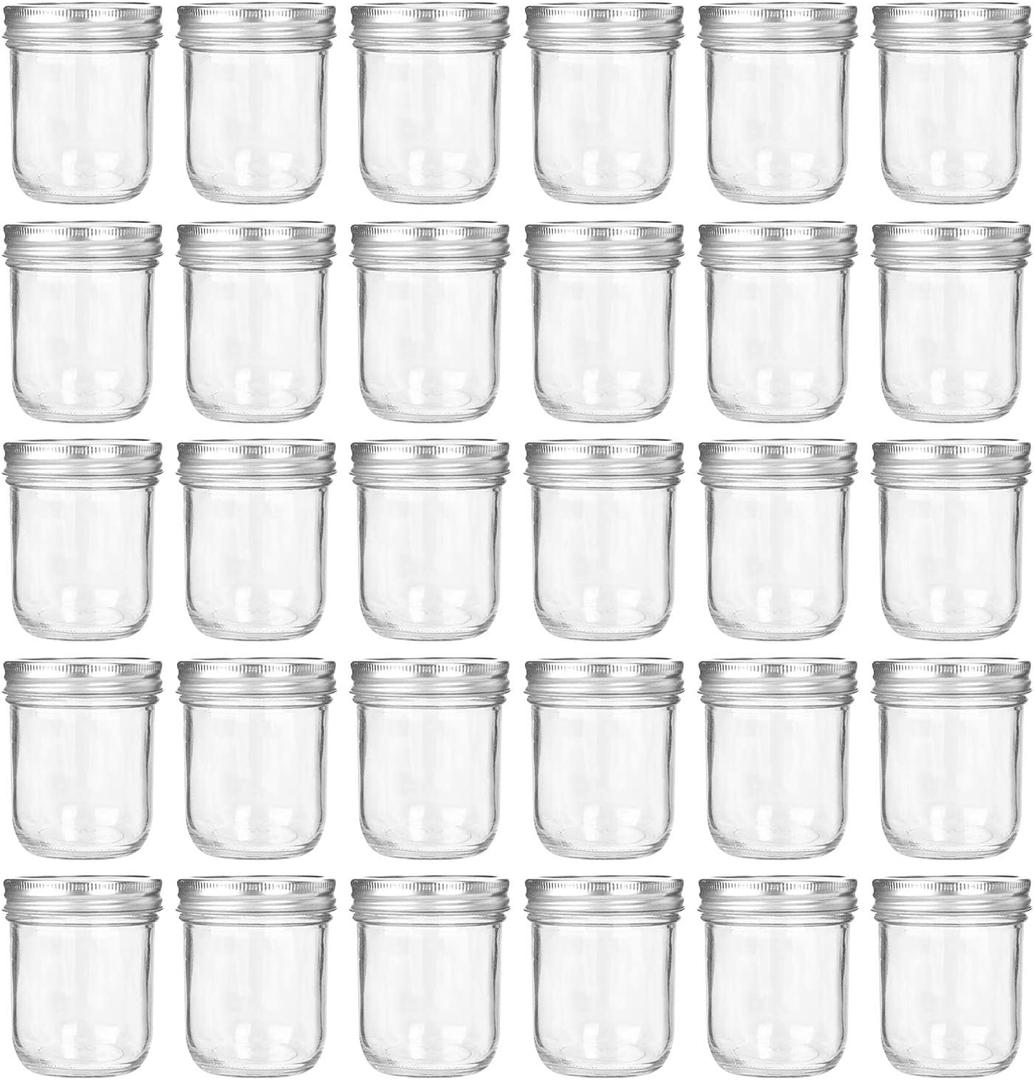 Accguan 6oz / 180ml Mason Jars Glass Jelly Jars, Canning Jars With Regular Lids, Ideal for Honey, Jam, Wedding Favors, Shower Favors, 30 Pack