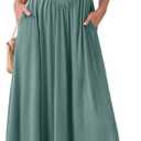 ANRABESS Sundresses for Women 2025 Summer Casual Sleeveless Square Neck Smocked Flowy Beach Vacation Midi Dress with Pockets (Medium, Green)