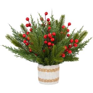 iToids 30 Pcs Artificial Greenery Stems  Faux Pine Needles Branches & Red Berry Picks for Wreaths, Garlands, DIY Crafts, Christmas & Winter Floral Arrangements, Seasonal Home Dcor