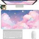 Pink Cloud Mouse Pad Extended Large Cute Desk Mat Big Desk Pad Set XXL Aesthetic Moon and Stars Gaming Mouse Pad for Keyboard Computer Laptop Home Office Accessories Girl 31.5X15.7 Inches