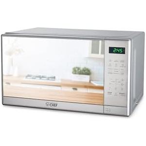 COMMERCIAL CHEF 0.7 Cu Ft Microwave with 10 Power Levels, 700W Microwave with Digital Display, Countertop Microwave with Child Safety Door Lock, Programmable with Push Button, Stainless Steel