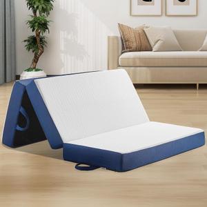 CYMULA Folding Mattress Twin XL Size, Memory Foam 4 inch Tri Portable Trifold Mattress Topper with Breathable & Washable Cover, Sofa Bed for College, Guest Use & Travel,White, 38"x80"x4"