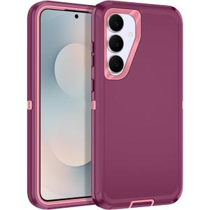 for Samsung Galaxy S25 FE Case Heavy Duty Protective Shockproof Dropproof 3-Layer Full Body Protection [Without Screen Protector] Tough Rugged Case for Galaxy S25 FE,Purple/Pink