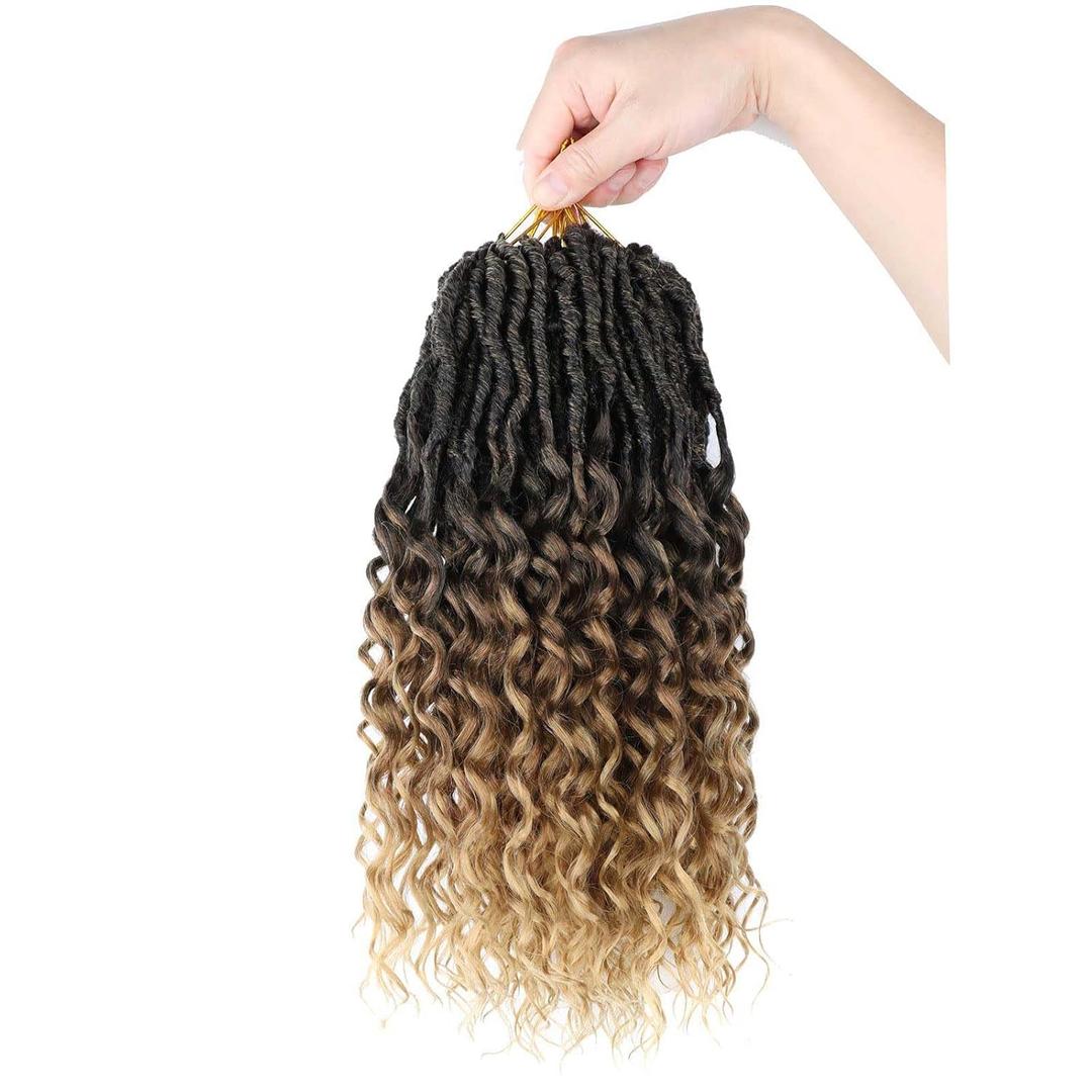 14 inch Deep Faux Locs Crochet Hair 8 Pack Soft Locs Crochet Braids with Curly Ends Goddess Locs Crochet Hair Black Women Natural Wave Braids Synthetic Hair Extensions 1b/30/27