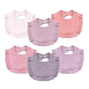 Baby Muslin Bibs, 6 Pcs Drool Bandana Bibs for Baby Girl Drooling and Teething, Soft and Absorbent Cotton for Newborn Toddler