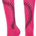 American Trends Softball Socks with Stitches - for Women or Youth Girls - Knee High Athletic Baseball Softball Football Socks (Large, Hot Pink)