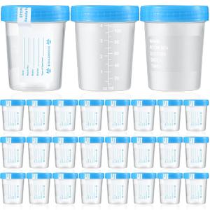 25 Pcs Urine Specimen Cups with Lids and Evident Seal Urine Sample Cups Collection Cup Disposable for Collection and Testing (Blue Lids)