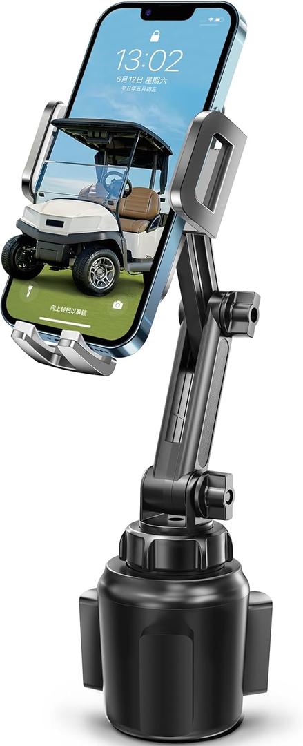 Golf Car Phone Holder, [No Shaking & Stable & Adjustable Pole] Universal Cup Holder Phone Mount for EZGO/Club Car/Yamaha - Grey