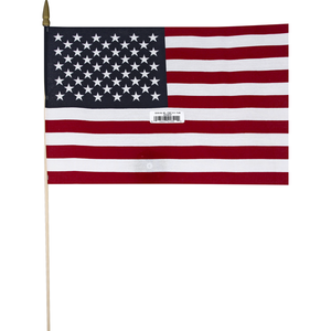 Annin Flagmakers American Flag 12x18 Inch Handheld Stick Flag - US Polyester Flag on Wooden Pole for Parades, Parties, 4th of July, Memorial Day, Veterans Day, and PAtriotics Events