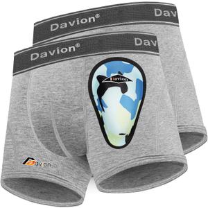 Davion 2-Pack Boys Underwear with 1 Soft Protective Athletic Cup Youth Briefs for Football, Baseball, Lacrosse (X-Large, Grey)