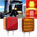 LED Pedestal Lights Double Face Turn Signal stud mount width Side Lamp for Heavy Truck Cargo Trailer (Driver/Passenger Sides, pack of 2) (Red Amber)