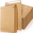 50 Pack 13.2" x 9.4" Expandable Envelope, Large Kraft Catalog Envelopes, Peel and Seal Document Organizer, Thick Manilla Folders for Home, Office, Business, Photo, Magazine, Mailing, Storage