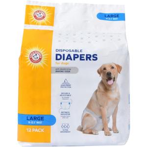 Arm & Hammer for Pets Disposable Female Dog Diapers with Odor Control and Wetness Indicator, Leak Resistant Dog Diapers for Incontinence and Heat Cycles, Size Large 1823 in Waist, 12 Count