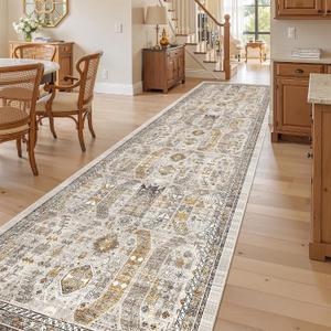 Madane Hallway Rug 3x10, Kitchen Rugs Washable Entryway Rug Vintage Kitchen Runners Non Slip Indoor Area Rug Farmhouse Carpet Runner for Bathroom Living Room Bedroom, Brown/Gold