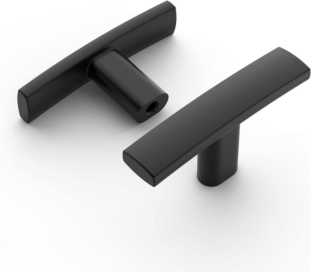 Amerdeco 10 Pack Matte Black Cabinet Knobs Single Hole Cabinet Handles 2 Inch Solid Zinc Alloy Cupboard Drawer Knobs Kitchen Cabinet Knobs T Bar Hardware ZH0003MBK