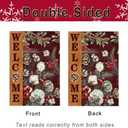Winter Christmas House Flag 28x40 Inch Double Sided Outside, Welcome Dried Flowers Pine Cone Branch Red Berry Cotton Xmas Holiday Outdoor Seasonal Garden Yard Decoration