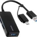 Elecom U3H-CAK3005BBK USB HUB USB HUB 5Gbps Type-C Adapter Cable Fixing 3 Ports, Black (white)