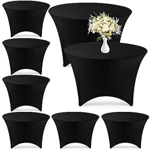 Preboun 8 Pack Spandex Round Tablecloth Fitted Stretch Tablecloth Elastic Table Cover for Wedding Party Restaurant Banquet Cocktail and Halloween (Black, 60 Inch/ 5 ft)