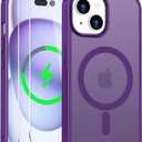 Magnetic for iPhone 15 Case [Compatible with MagSafe] with 2X Screen Protector, Military-Grade Slim Shockproof Phone Cover Translucent Anti-Fingerprint Anti-Scratch for iPhone 15 6.1'', Purple