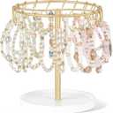 Mkono Bracelet Holder Gold Bracelet Display Stand with Tray Metal Jewelry Organizer with 40 hooks Modern Storage Rack for KeyChain Accessories Selling Bedroom Decor Dressing Table