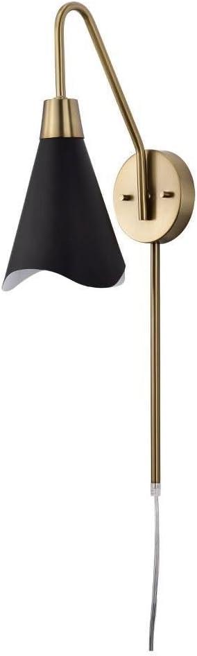 Nuvo Lighting 60/7467 Tango - 1 Light Wall Sconce in Mid-Century Modern Style-14 Inches Tall and 6.25 Inches Wide, Matte Black/Burnished Brass Finish with Matte Black Shade