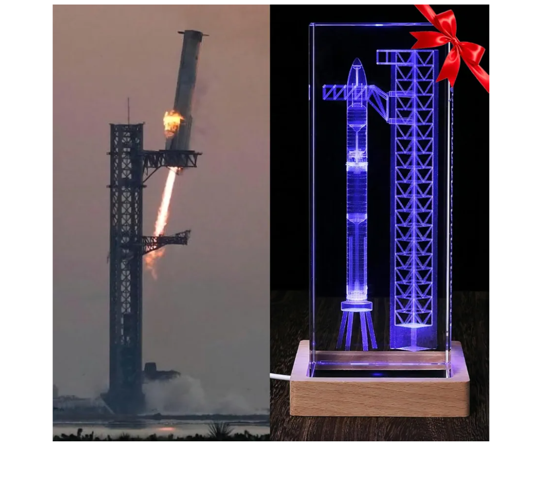 SpaceX Starship Crystal Lamp, 3D Laser-Etched Rocket Night Light, Ultimate Gift for Space Enthusiasts, Sci-Fi Fans & Mars Dreamers (Regular)