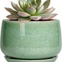 G EPGardening Ceramic Pots for Plants - 6 Inch Plant Pot with Drainage Hole and Saucer, Modern Ceramic Planter for Indoor Outdoor, Round Flower Planter, Gifts for Plants Lovers, Home Decor, Green