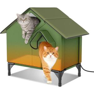Outdoor Heated Cat House for Winter, Weatherproof Insulated Cat Shelter with Removable Heating Pad, 20" Tall Outdoor Cat House for Multiple Cats with Dual Skylight Top View & Jump-Out Exit