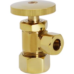 Westbrass Round Handle Angle Stop Shut Off Valve, 1/2" Copper Pipe Inlet with 3/8" Compression Outlet, Polished Brass, D105-03