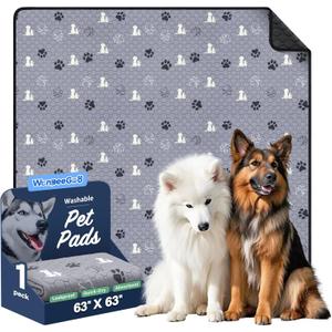 Washable Pee Pads, Puppy Pee Pad for Dogs, 1 Pack Absorbent Reusable Training Dog Pads Pet Puppy Pads, Non-Slip Potty Pads for Whelping, Playpen, Crate, Bed, Grey 63"x63" (Gray)