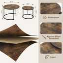 Smuxee Rustic Nesting Coffee Table Set of 2, 27.6" Round Coffee Table Wooden Marble Pattern with Adjustable Non-Slip Feet, Industrial End Table for Living Room Bedroom Balcony