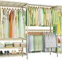 Ulif E11 Heavy-Duty Garment Rack, Metal Freestanding Clothes Rack and Closet Storage Organizer System with 8 Shelves and 4 Hanger Rods, (73.2-97.6)" W x 14.5" D x 71.2" H, Load 1034 LBS, Gold