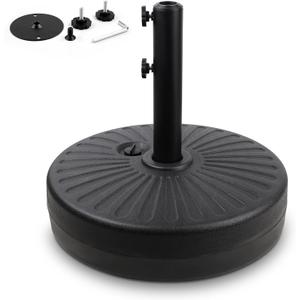 Heavy Duty Umbrella Round Base Stand with Steel Umbrella Holder, Water or Sand Fillable for Outdoor, Patio, Market, Lawn, Garden, 50lbs Weight Capacity, 20inch (Black)
