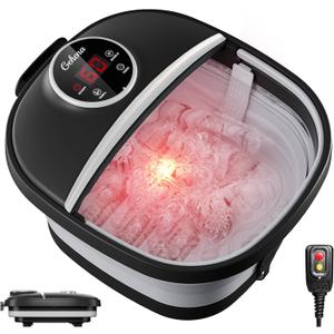 GEHONA Collapsible Foot Spa Bath with Heat,Foot Massager with Two Side Supports,Leakage Protector,Temperature Control,Bubbles,Red Light,Timer,Gifts