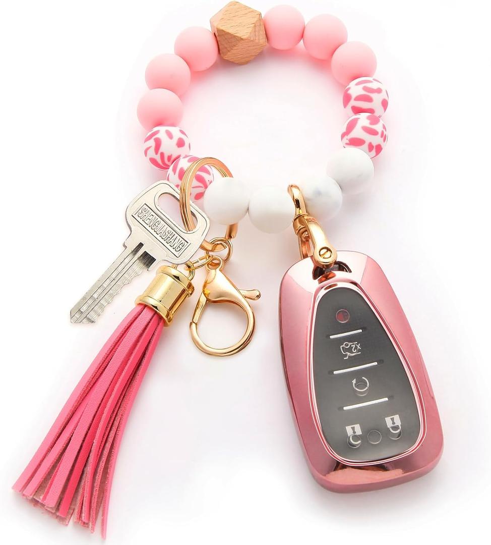 2 x QfungYe For Chevy Key Fob Cover with Keychain (5 Button, Pink)