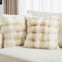 FUTEI Pack of 2 Faux Fur Throw Pillow Covers 26x26 Inch Soft Raised Textured Decorative Euro Pillow Shams Modern Farmhouse Accent for Couch Bed Living Room, Beige White