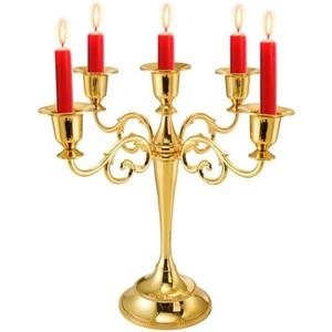 YOUEON 5 Arm Gold Candelabra, Candelabra Candle Holder, 10 Inch Tall Candlesticks Holder, Elegant Taper Candle Holder Centerpiece for Wedding, Church, Halloween, Dining, Home Decor