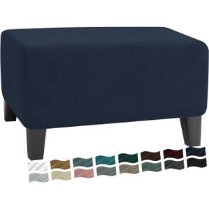 MAXIJIN Velvet Ottoman Slipcover Small Stretch Square Rectangle Footstool Slipcover Folding Storage Ottoman Covers for Living Room with Elastic Bottom (Ottoman Small, Navy Blue)